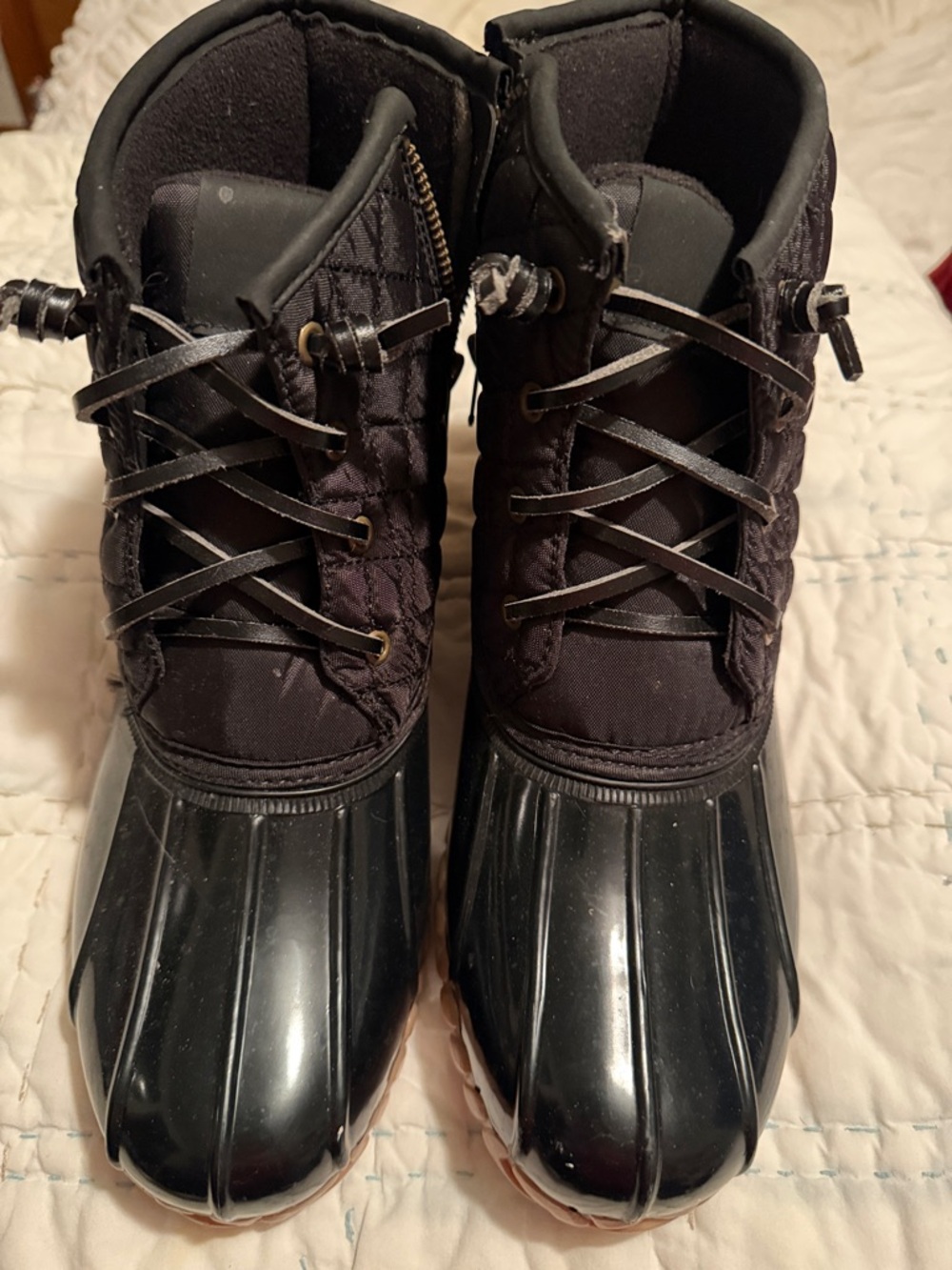SO Black Quilted Lace-Up Winter Rain Boots